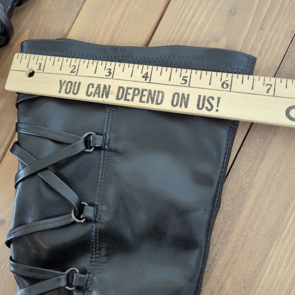 Franco Sarto Women’s Tall Black Shiny Faux Leather Back Lacing Pointed Boots - Picture 10 of 12